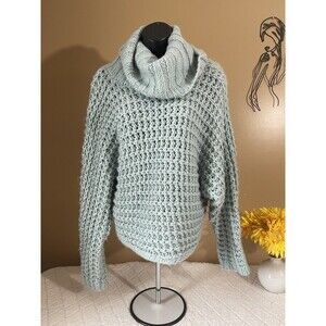 Express Sweater Womens Chunky Open Knit Cowl Neck Crop Pullover. Mint Green. XS